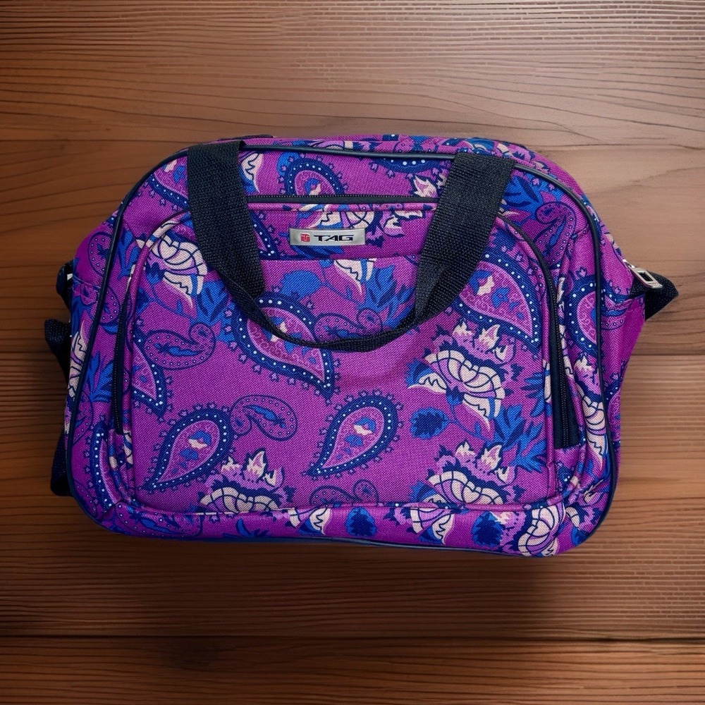 Tag Purple‎ Paisley Travel Tote Bag Multi Zip Shoulder Strap Sturdy Canvas